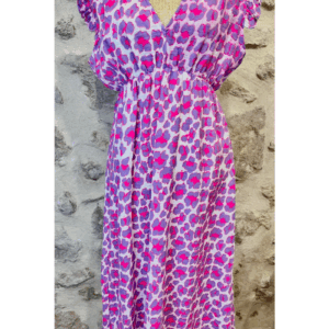 Robe longue en gaze de coton imprimée rose & violet
