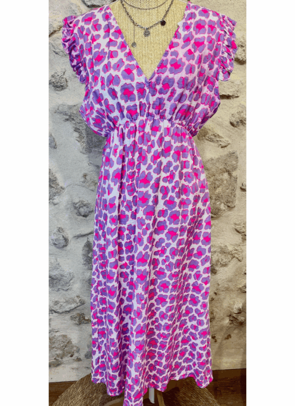 Robe longue en gaze de coton imprimée rose & violet