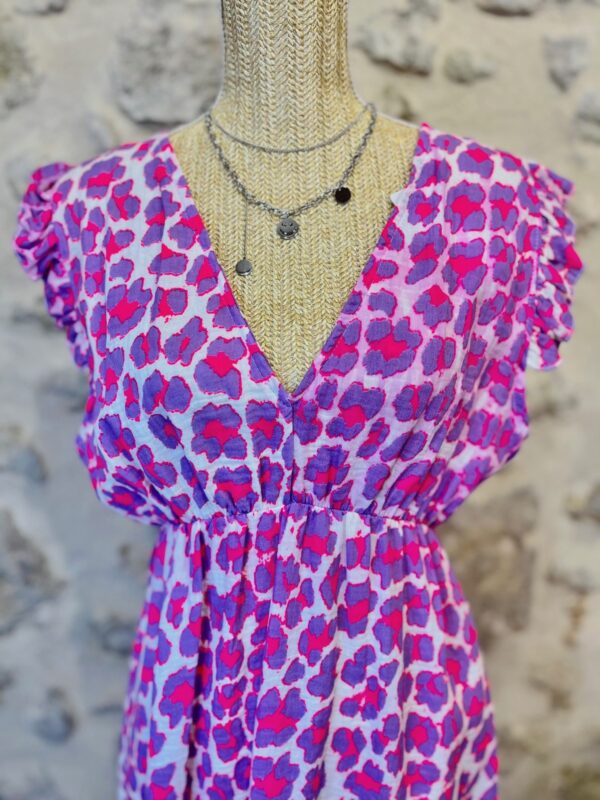 Robe longue en gaze de coton imprimée rose & violet – Image 2