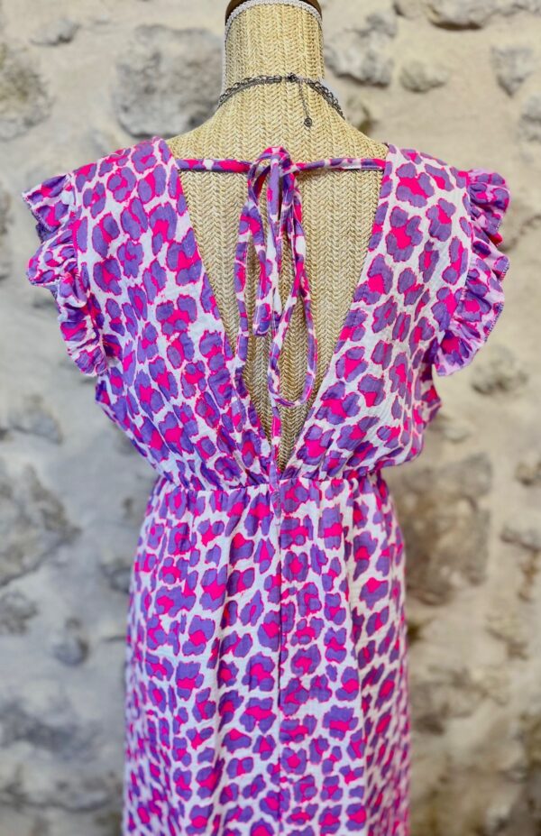 Robe longue en gaze de coton imprimée rose & violet – Image 3