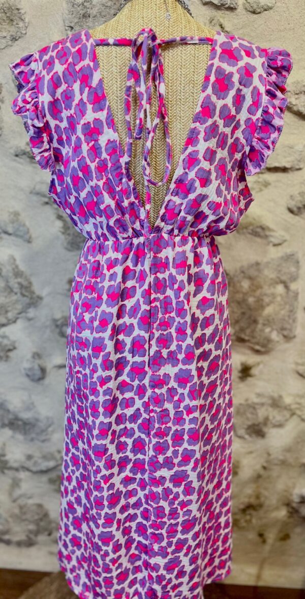 Robe longue en gaze de coton imprimée rose & violet – Image 4