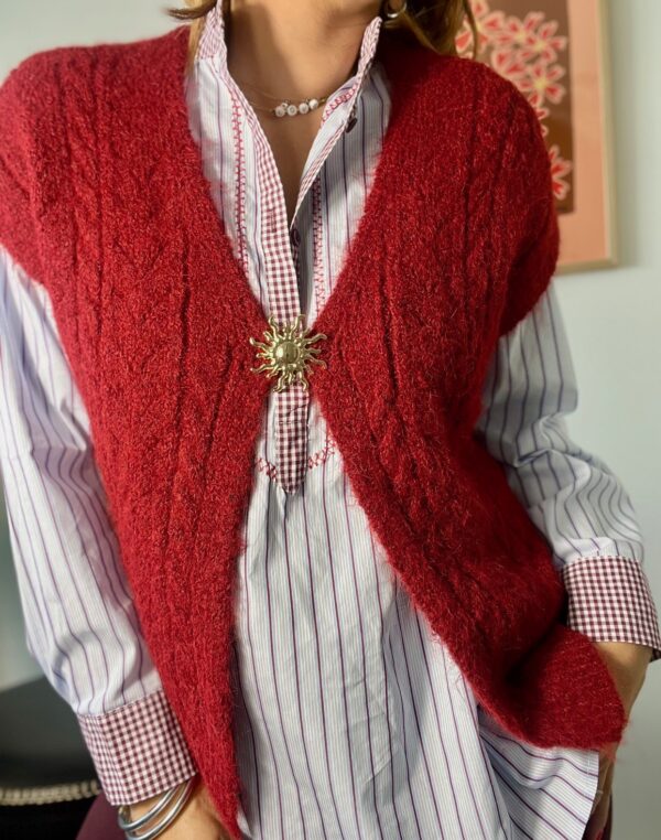 Gilet en maille sans manches – Rouge profond – Image 4