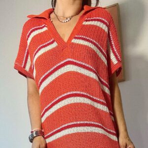 Robe longue à rayures orange col polo