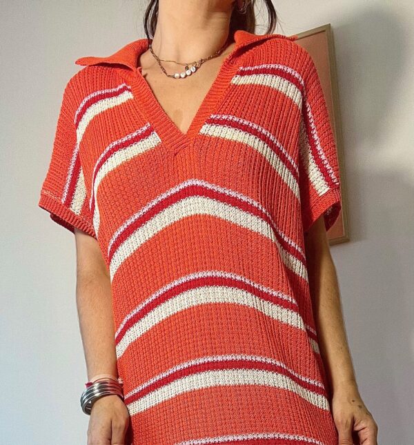 Robe longue à rayures orange col polo