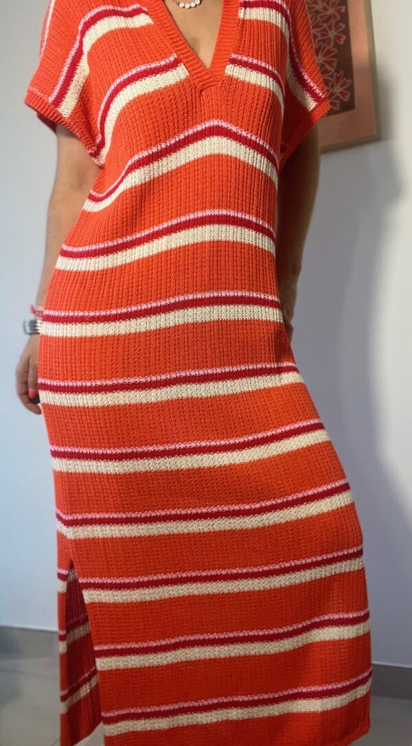 Robe longue à rayures orange col polo – Image 4