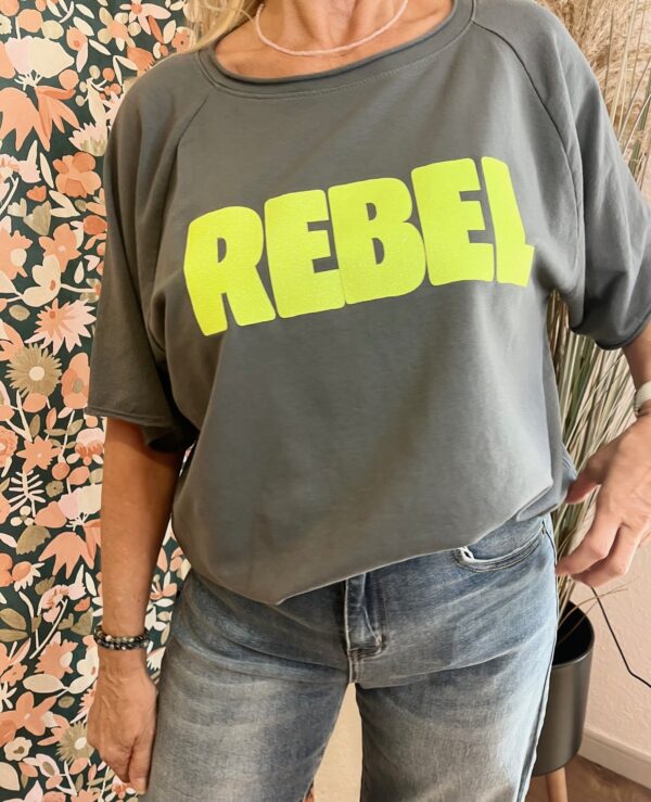 Tee-shirt sweat femme gris "REBEL" – Confort coton extensible – Image 2